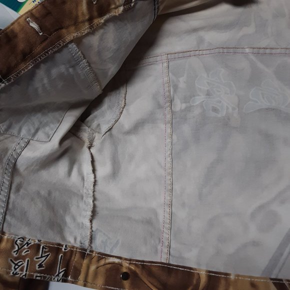 Navi Jeans Vintage Denim Jean Jacket Japanese Anime Design Gold Tie-Dye Size S - Picture 10 of 11